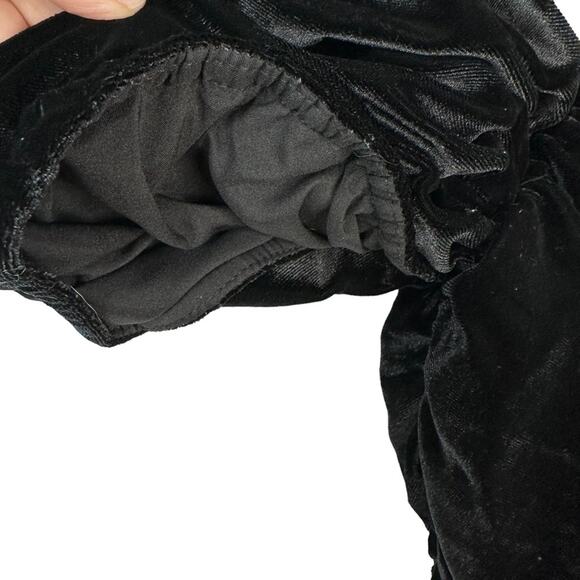 Anthro Hutch Velvet Mini Dress Puff-Sleeves Off-Shoulder Ruched Black Size 2 New - Picture 7 of 16